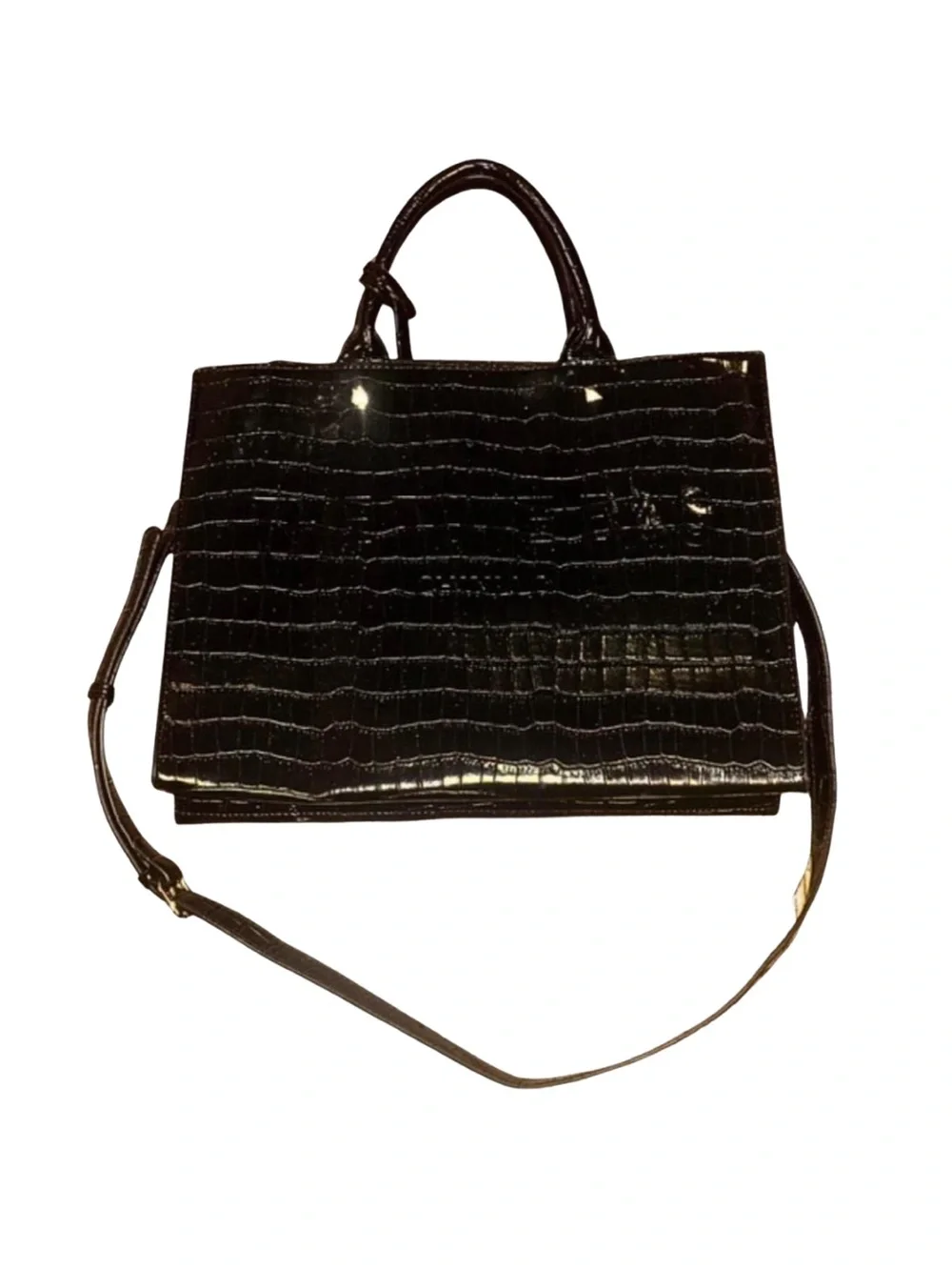 Black Croc-Embossed Top Handle Satchel Purse